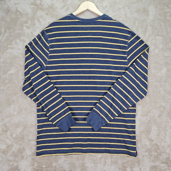 Chaps Long Sleeve Striped Club Jersey Henley Shirt 3 Buttons Blue/Yellow Mens XL - Picture 2 of 10